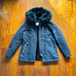 DOMA Plush Lined Navy Fur Trim Parka Jacket | Size M | $795 Retail